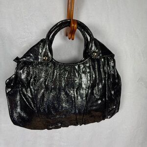 Barr + Barr New York Black Metallic Pleated Tote Handbag NWT